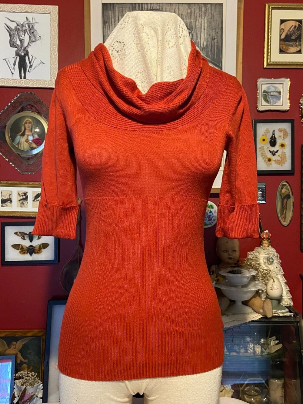 Derek Heart Rust Orange Fitted Top